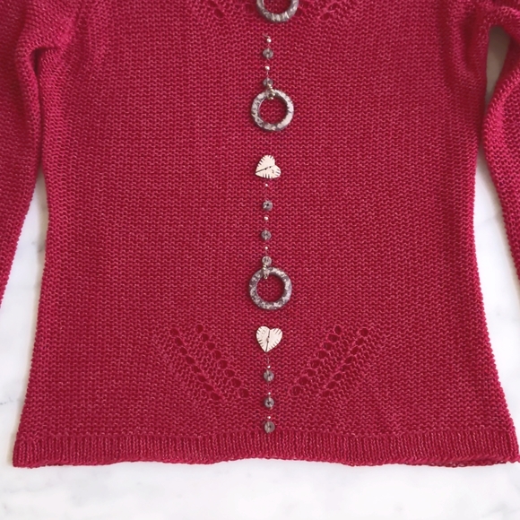NWOT. BCBG Maxazria Acrylic and Nylon V-Neck Long Sleeve Crochet Sweater w/Decor - Picture 5 of 6